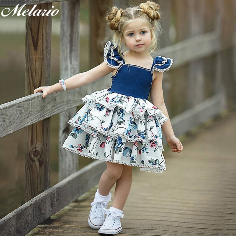 Melario Baby Girl Dress European and American Style Children Dress Plaid flying Sleeve Kids Birthday Dress Girls Princess Dress