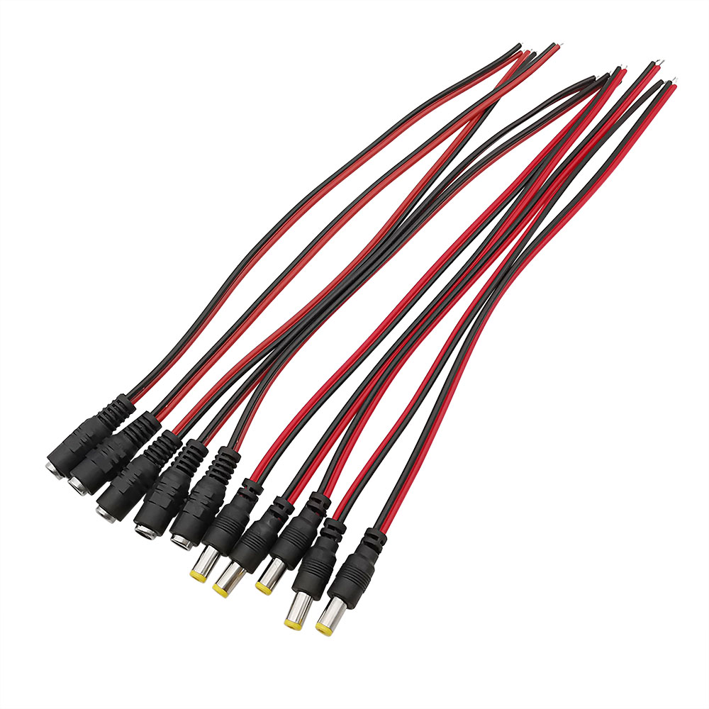 10Pcs 5.5 x 2.1mm Male Female DC Power Plug Connector Pigtail Cable DC 12V 1A 25cm for CCTV Security Camera
