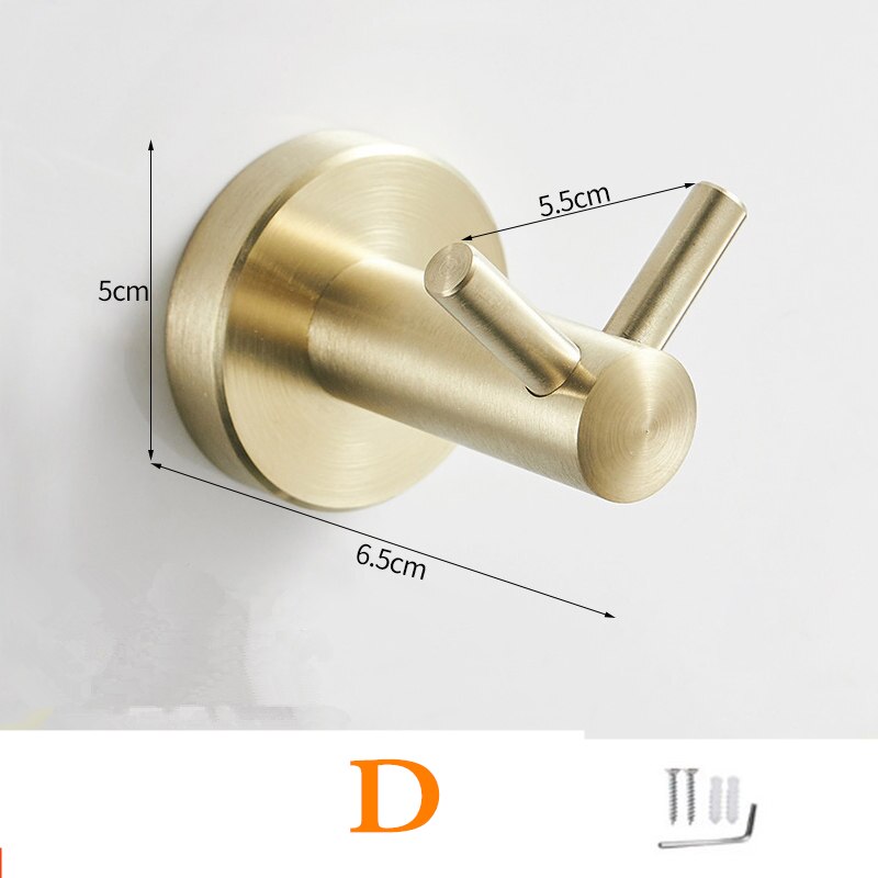 Stainless Steel Brushed Gold Robe Hook Wall Mounted Towel Hook Clothes Hook Bathroom Kitchen Door Hook Hardware: D
