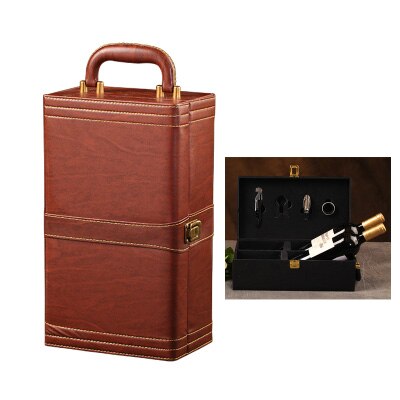 PU Leather High-grade Wine Double Box 750ml 2 Bottles Package Leather Wine Box Solid Top-grade Commercial Packing: 3