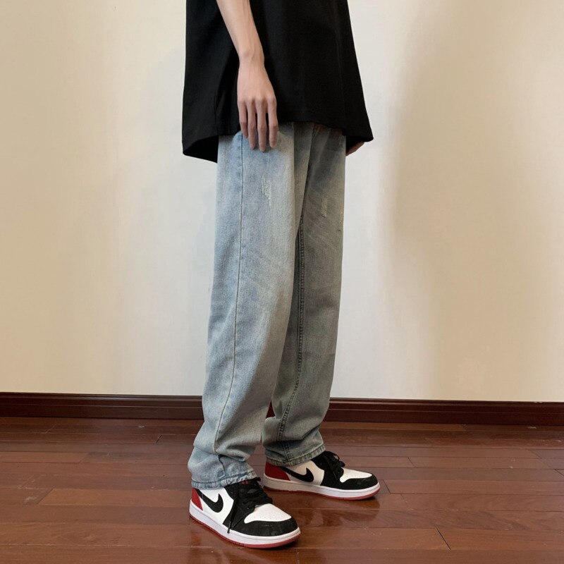 Pantalones vaqueros holgados para hombre, Jeans rectos rasgados informales a la , ropa de calle, pantalones vaqueros holgados de Hip Hop, M-2XL