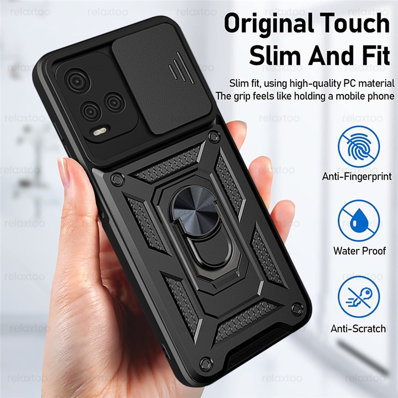 Slide Camera Shockproof Armor Case Voor Vivo Y33S Y 33S V2109 6.58 &quot;Auto Magnetische Ring Holder Stand Cover vivoy33s Beschermen Shell