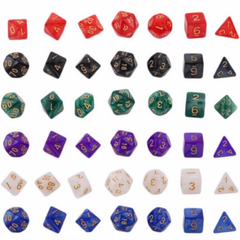 7 teile/satz Polyeder Dados D & D Würfel mit Marmoriert Wirkung D4 D6 D8 D10 D10 % D12 D20 rpg würfel spiel Multi-Seitige Würfel