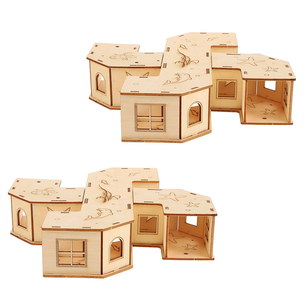 2pcs Wooden Hamster Tunnel Maze Pet Labyrinth Small Animals Exercising