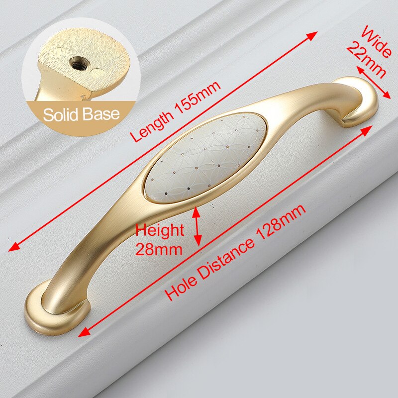 Creamic Gold and White Cabinet Handles Knobs Zinc Alloy Drawer Pulls Kitchen Door Handles Furniture Handle Door Hardware: 1028FD-128mm