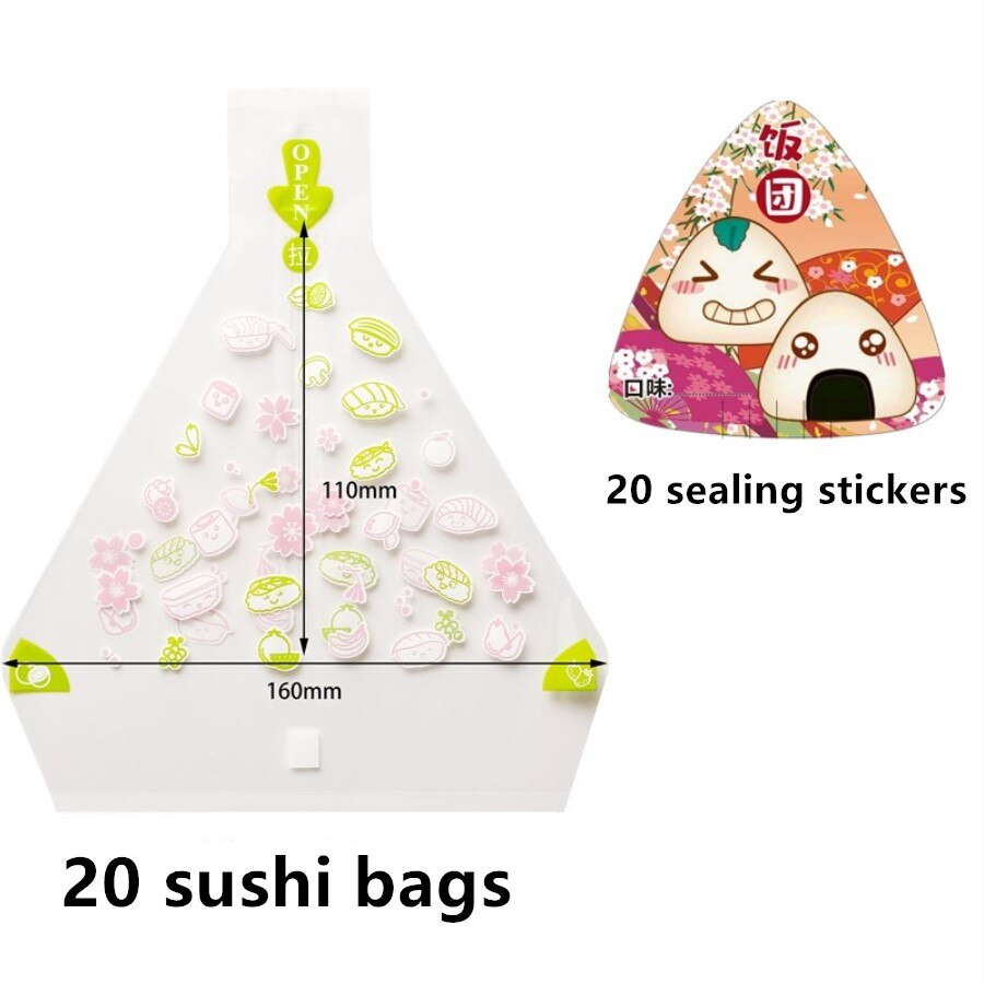Moderigtig sushi taske ris kugle pakke taske anti-dug taske let rive sushi pakke taske 20 stk send klistermærker forskellige farver: Flerfarvede 20 grupper