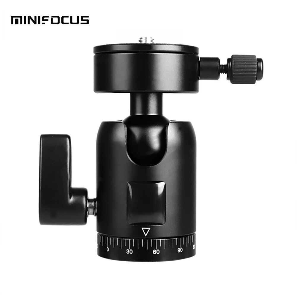 Minifocus-tripé rotativo resistente de 360 graus, cabeça esférica de alumínio com rotação 1/4 ", placa de liberação rápida para monopádios