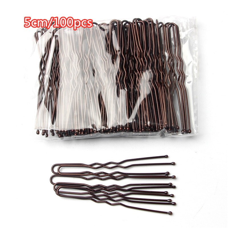 Horquilla básica de Metal chapada en oro y marrón en forma de U, horquilla Invisible para estilismo del cabello, accesorios para el cabello de salón, agarre seguro para el cabello: Negro