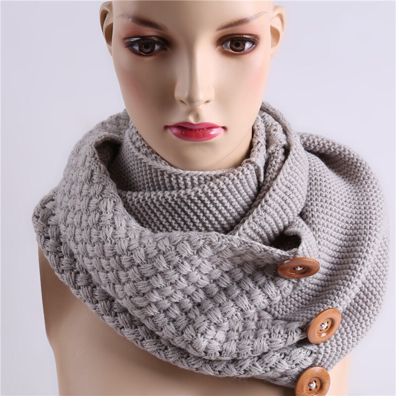 Vinter varmt tørklæde 3 knapper strikring tørklæde krave hals uendelig tørklæde sjal til kvinder