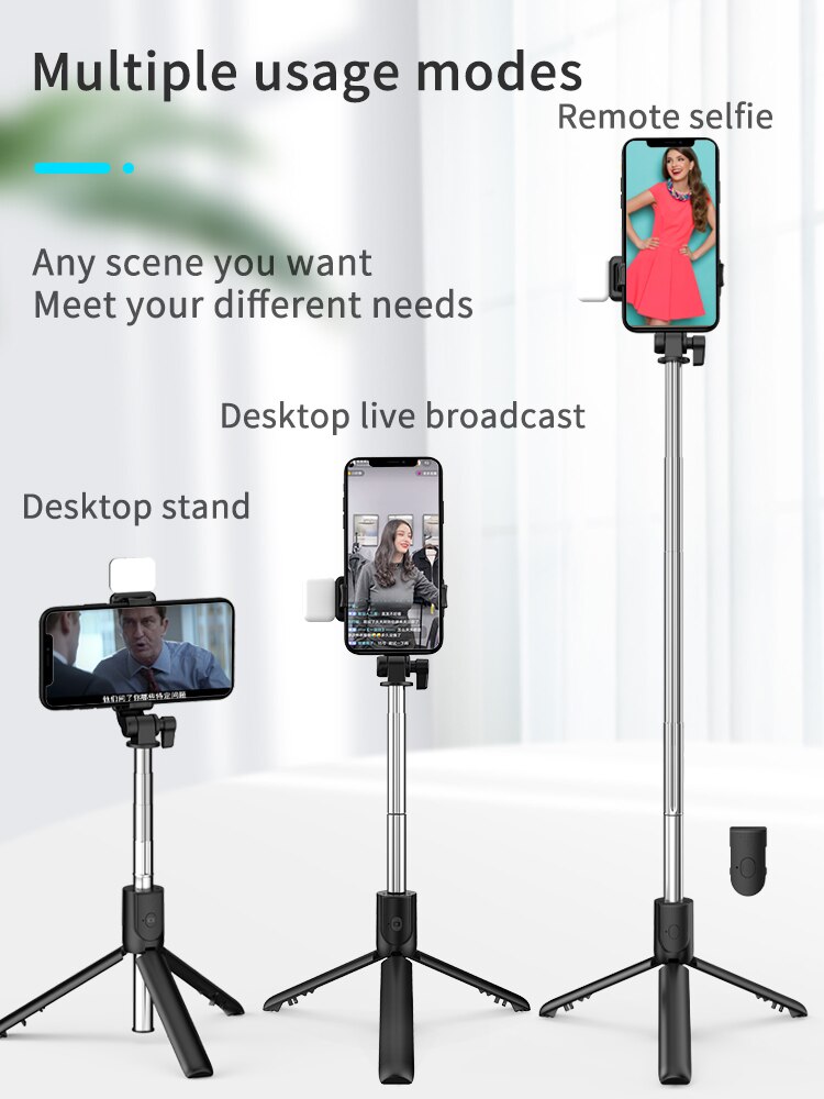 Wireless bluetooth selfie stick foldable mini tripod with fill light shutter remote control Self-Timer Rod Stick