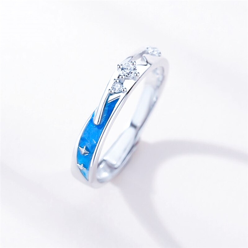 Sole Memory Sweet Romantic Couple Meteor Shower Wish 925 Sterling Silver Female Resizable Opening Rings SRI645: Female