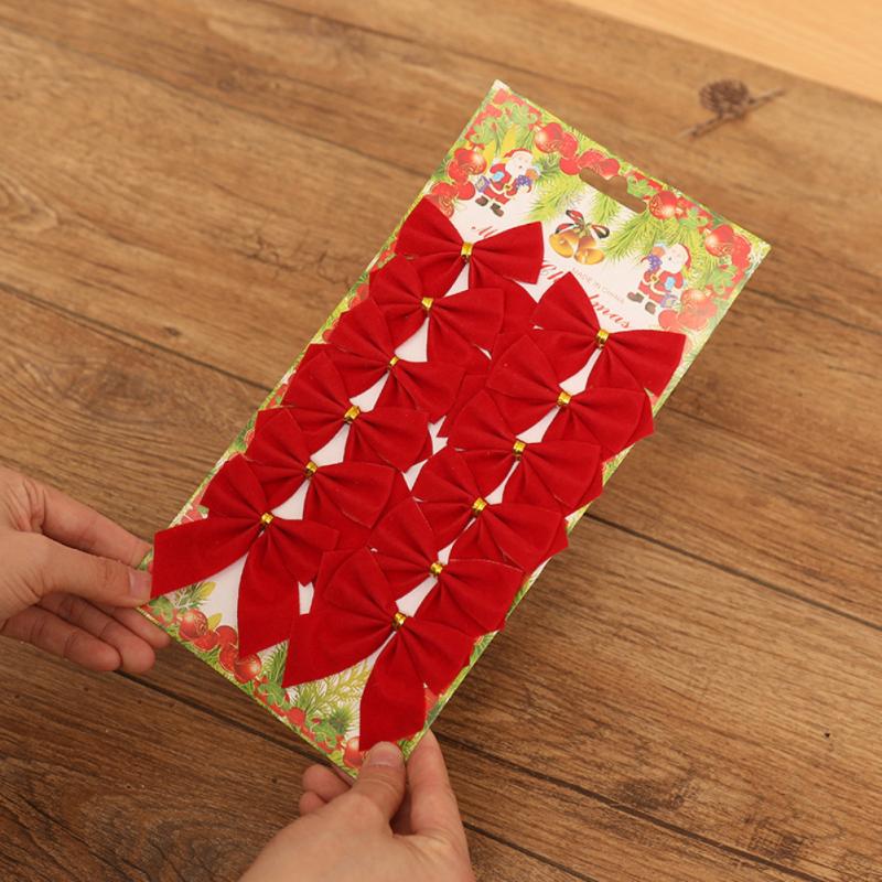 12pcs Christmas Butterfly Bow Hanging Decor For Decoration Home Gold Silver Red Bowknot Xmas Tree Ornament Year 2022 Navidad: red