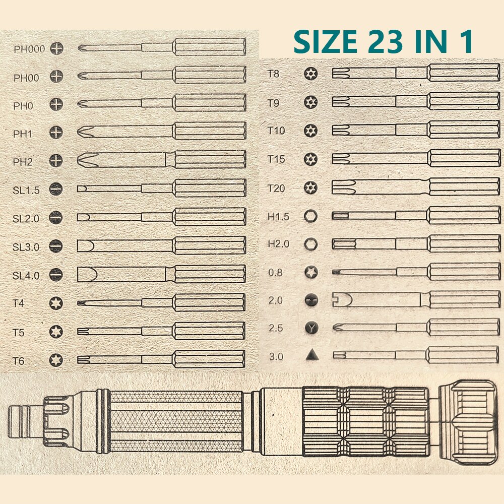 impostato di cacciaviti magnetici 23 in 1 strumento di smontaggio giornaliero di precisione Nanch per elettronica cacciavite multi-lunghezza strumenti per Iphone