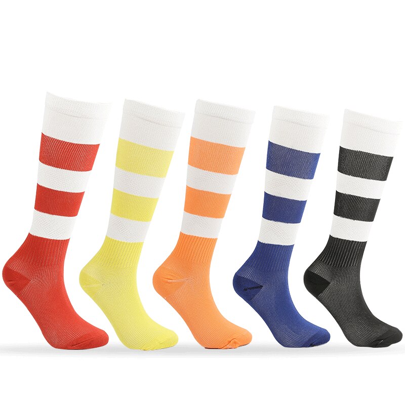 5 Pairs/Lot Adult Non-slip Knee-high Football Soccer Socks Striped Long Compression Socks Sports Cycling Socks for Men Women: MULTI / S/M