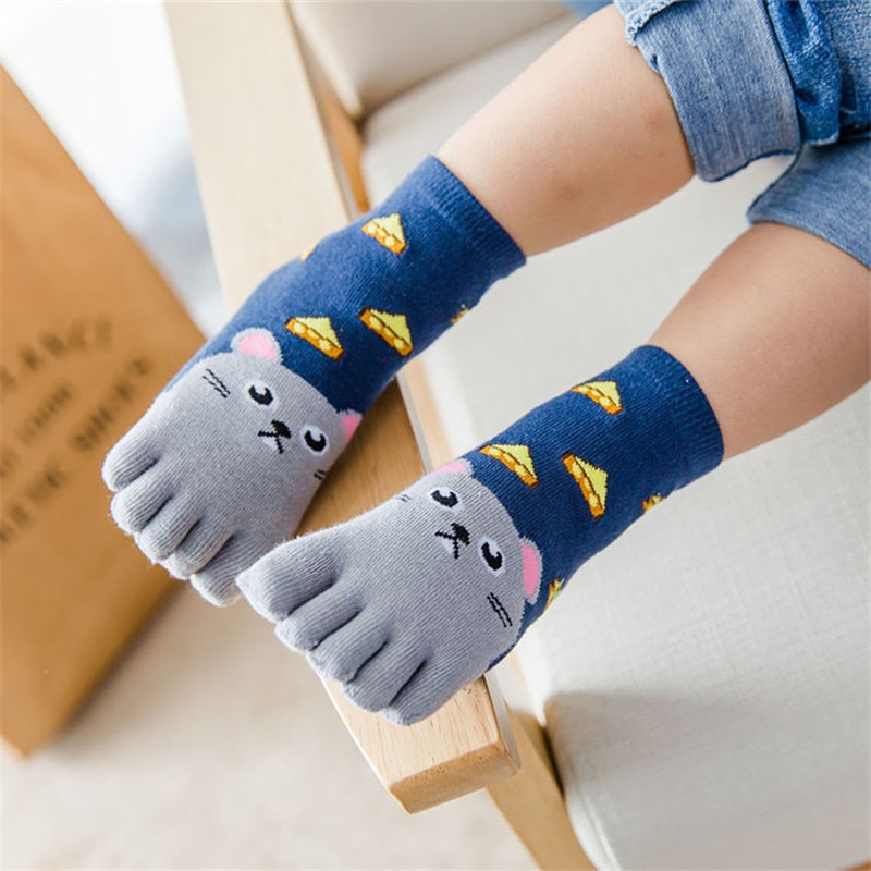 Children Cotton Socks Cotton Animal Boys Girls Middle Tube Socks Stuff Toe Socks for Kids Five Finger Sock for Seasons Girls: Mouse