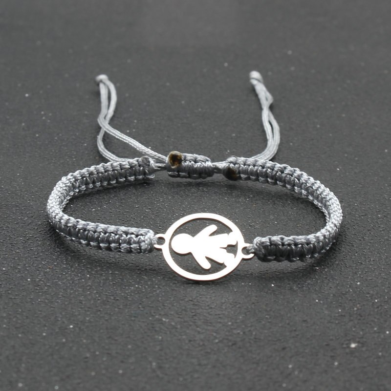 Rvs Schattige Kleine Jongen Bedelarmband Handgemaakte Braid Verstelbare Lucky String Armbanden Voor Vrouwen Mannen Paar Kind: Grey