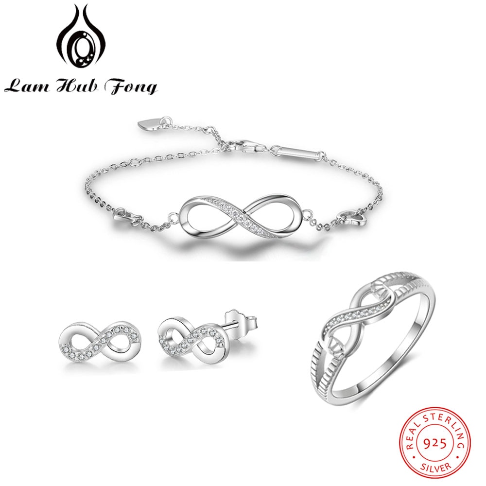 925 sterlina impostato Gioielli D'argento Infinito Amore Donne Zirconia Bracciali Anelli Orecchini Gioielli Da Sposa impostato (lam centro Fong)