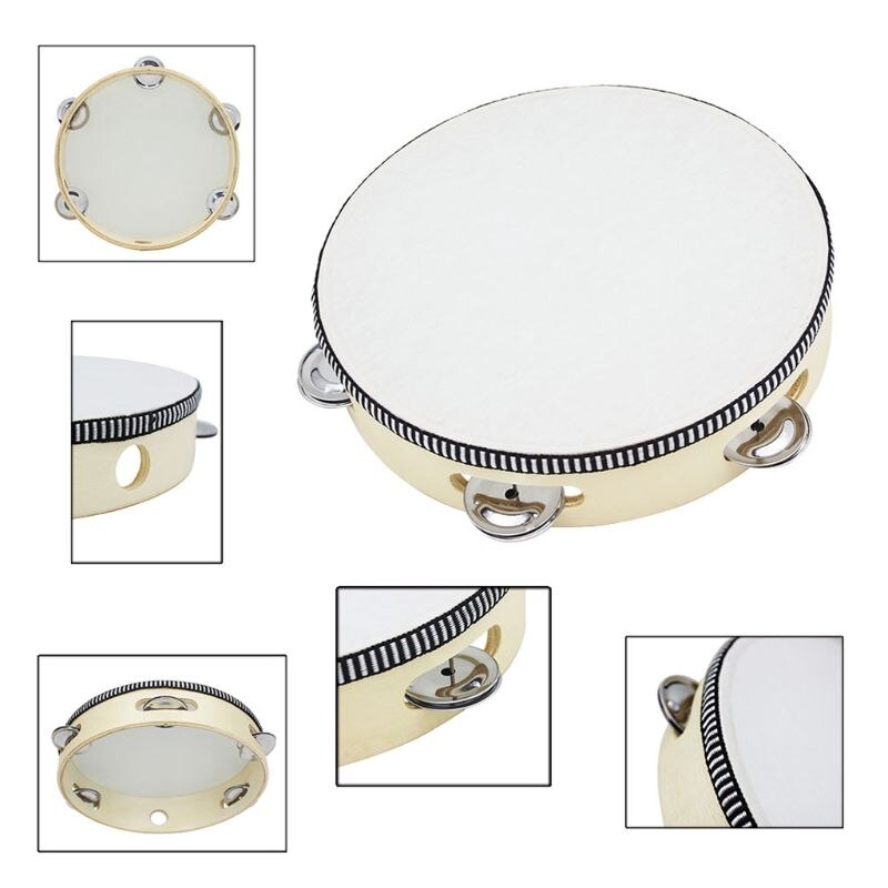 8 "Hand Held Tamboerijn Drum Bell Birch Metal Bells Percussion Musical