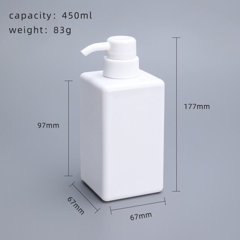 250Ml, 450Ml, 650Ml Dikker Vierkante Hervulbare Fles Petg Douchegel Shampoo Vloeibare Zeep Dispenser Container 1Pc: 450ml white