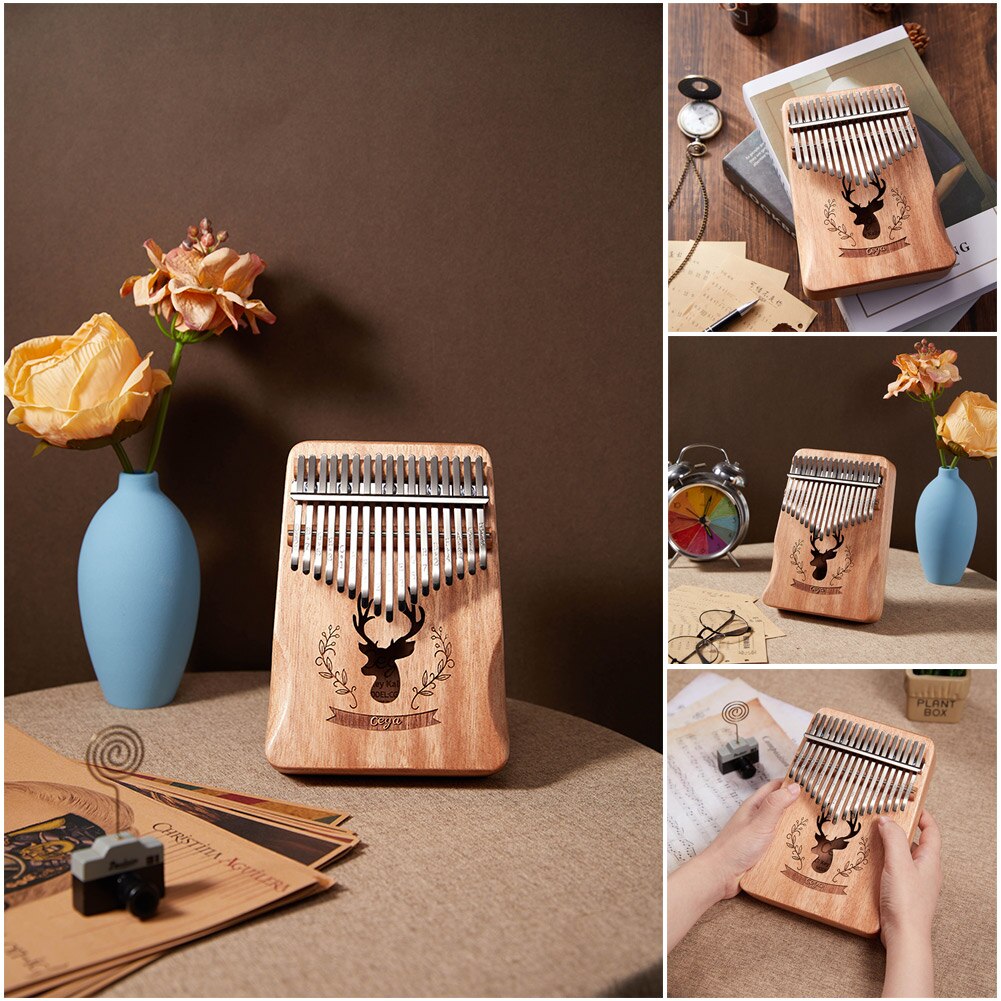 Instrumentos Musicales de , 17 teclas con de ciervos, Kalimba, instrumento Musical de Acacia, Pulgar, Piano para principiantes