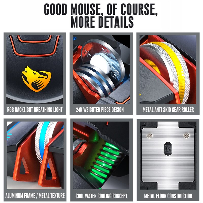 T-Wolf Gaming Mouse Wired 3200 DPI Programmable Breathing Light Ergonomic Game USB Computer Mice Gamer for Desktop Laptop PC
