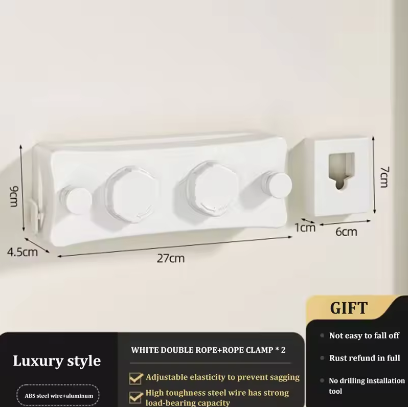 Suszarka na pranie ze stali nierdzewnej, wysuwana, o długości 5,1 metra, robić użytku wewnątrz i na zewnątrz, trwała, robić suszenia ubrań, idealna robić pralni, domu, na patio, balkonie.: Kości słoniowej