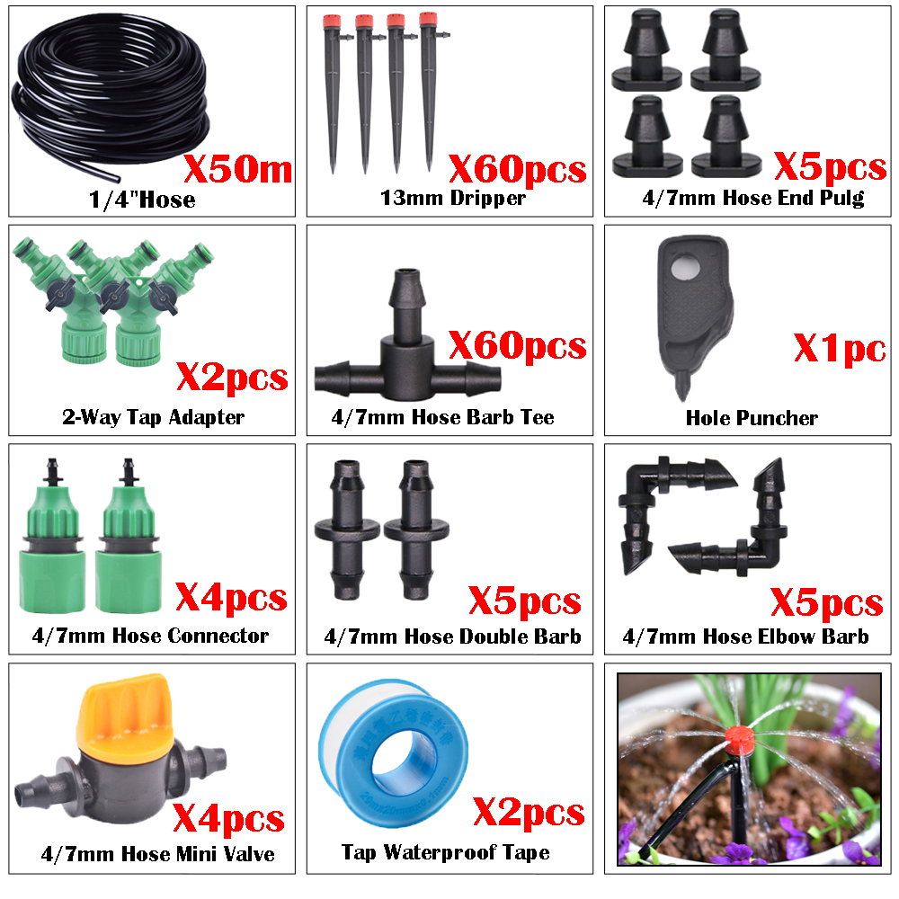 5m-50m Drip Irrigation System Automatic Watering Kit Irrigation Timer Garden Hose Adjustable Dripper Garden Tool Set