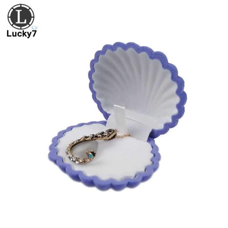 1 stuk schelpvormig fluwelen trouwringdoosje voor oorbellen, kettingen, armbanden, sieradendisplaydooshouder: Blauw