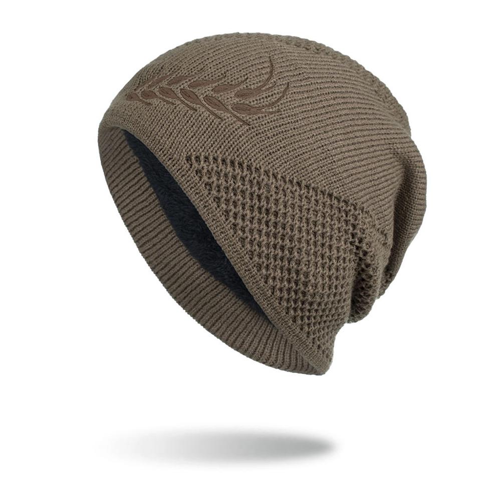 Gorros de invierno para hombre, gorro de punto con bordado abrigado, gorro de esquí, sombrero para el frío: Caqui