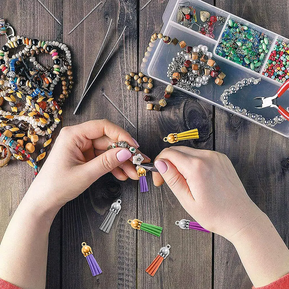20 unids/lote borlas llavero de cuero borlas Mini borlas para manualidades DIY llavero colgante joyería de verano hacer pendientes dijes