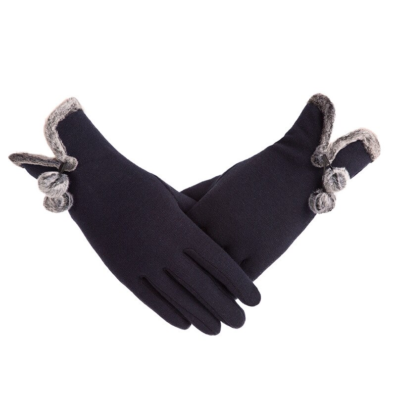 Vrouwelijke Herfst Winter Niet-ge Ïnverteerde Fluwelen Kasjmier Volledige Vinger Warm Lace Hairball Handschoenen Vrouwen Katoen Touch Screen Handschoenen g82: E Blue