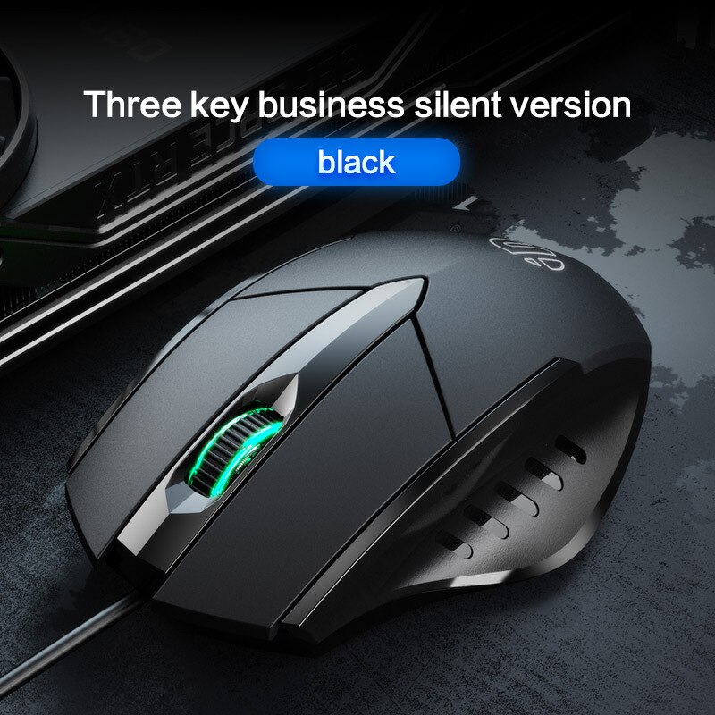 Dempen bedrade muis dpi aanpassen lichtgevende gamemuis: Zwarte drie-toetsen zakelijke stille versie