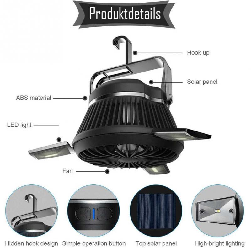 Pesca ABS, supervivencia, acampada al aire libre, senderismo, verano, ventilador para tienda Solar LED
