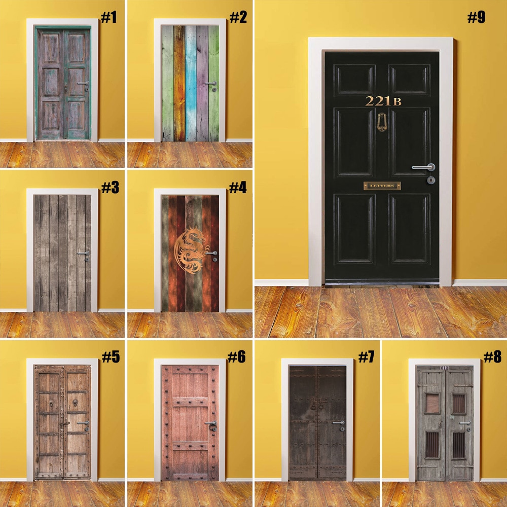 Selvklebende fornye 3d dørs klistremerke retro enkelhet hjemmeinnredning lerretstrykk kunst vanntett veggmaleri garderobe renovering bilder