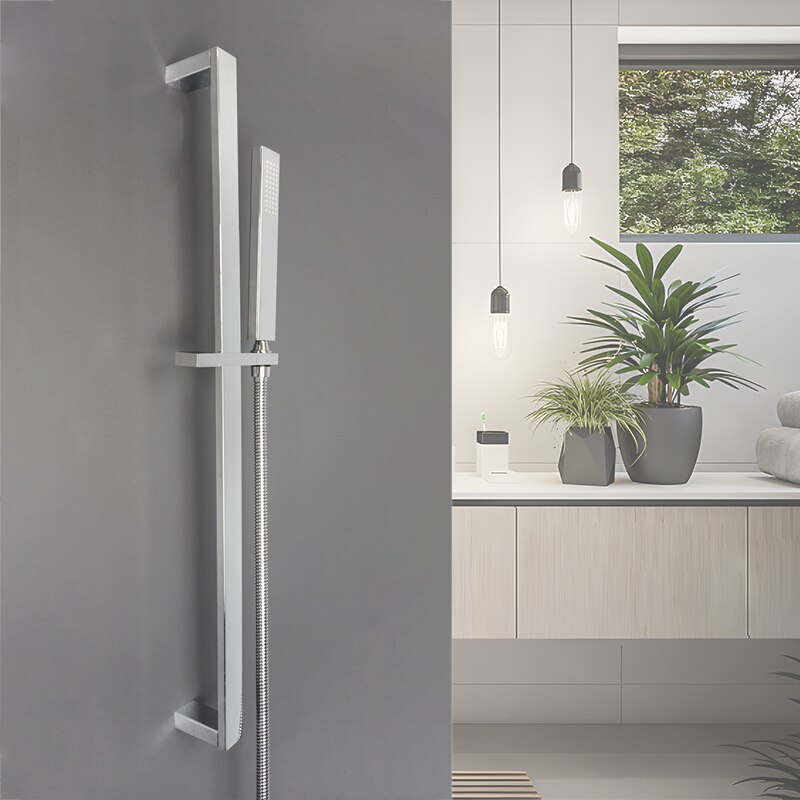 Shower Head Sliding Bar Wall Mount Shower Rail Slide Bar Silver Chrome Finished Adjustable Hand Hold Bracket Bathroom Shower Rod