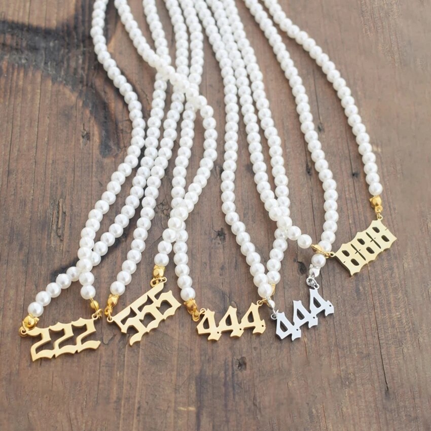 Angel Number Necklaces 111 222 333 444 Imitation Pearl Neckcklace Choker Necklace 888 999 666 Stainless Steel Minimalist Jewelry