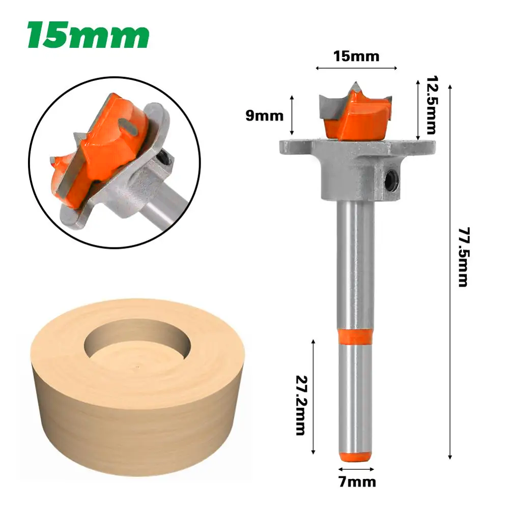 1Pc Diameter 15,20,25,30,35Mm Verstelbare Carbide Boren Scharnier Gat Opener Boring Bit Getipt Boren Tool Houtbewerking Cutter: 15mm
