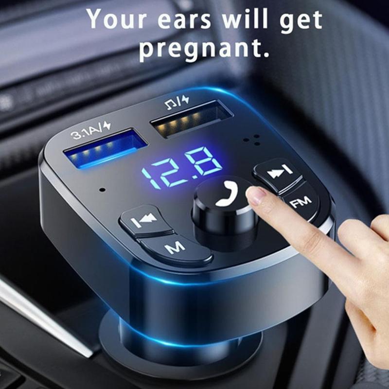 Billaddare för telefon bluetooth trådlös fm-sändare  mp3 spelare dubbel usb-laddare tf-kort musik handsfree bilsats