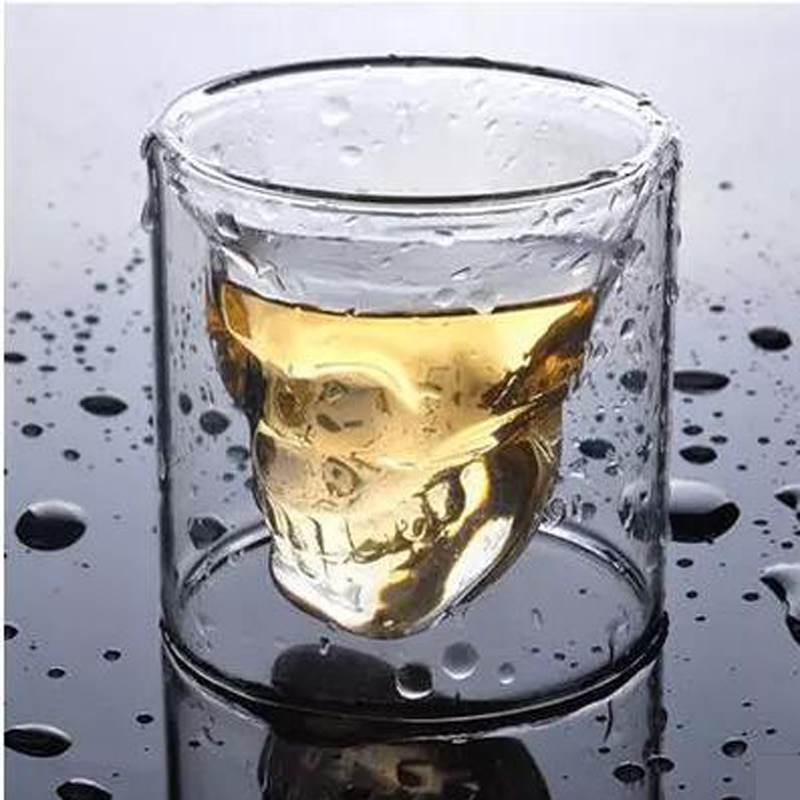 Kristallen schedel glas hittebestendige dubbele crystal clear cup