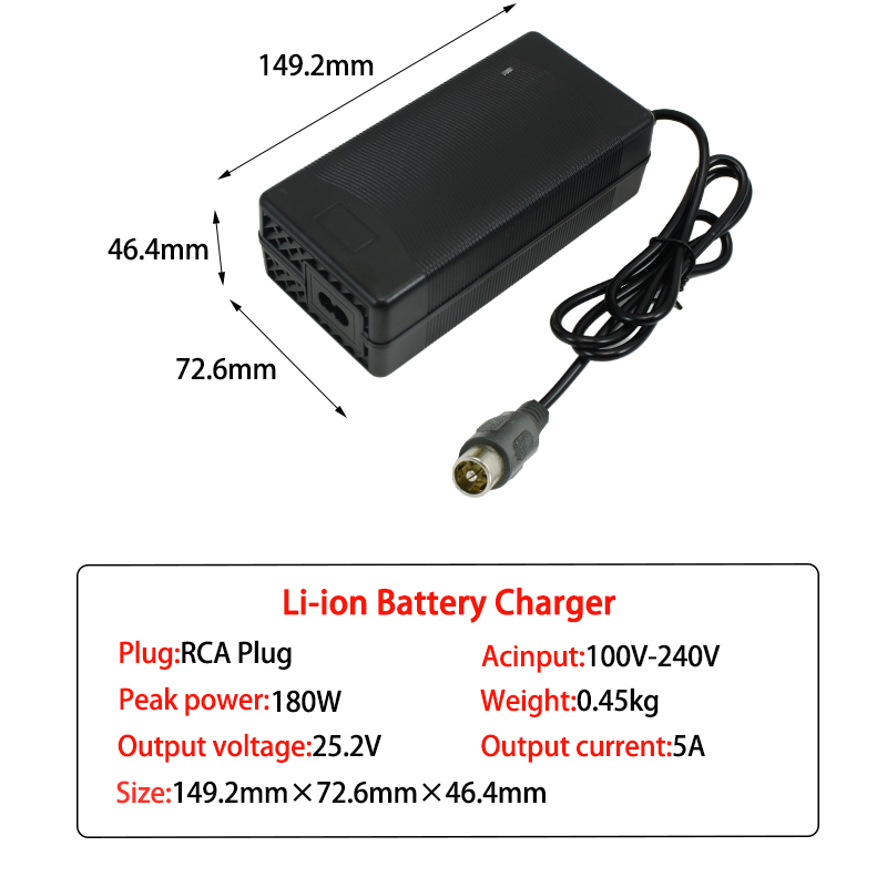 25.2V 5A Lithium Charger DC5521 Connector For 6Series 22.2V 21.6V Li-ion Fast Battery Charger Input voltage 100-240V: black / US