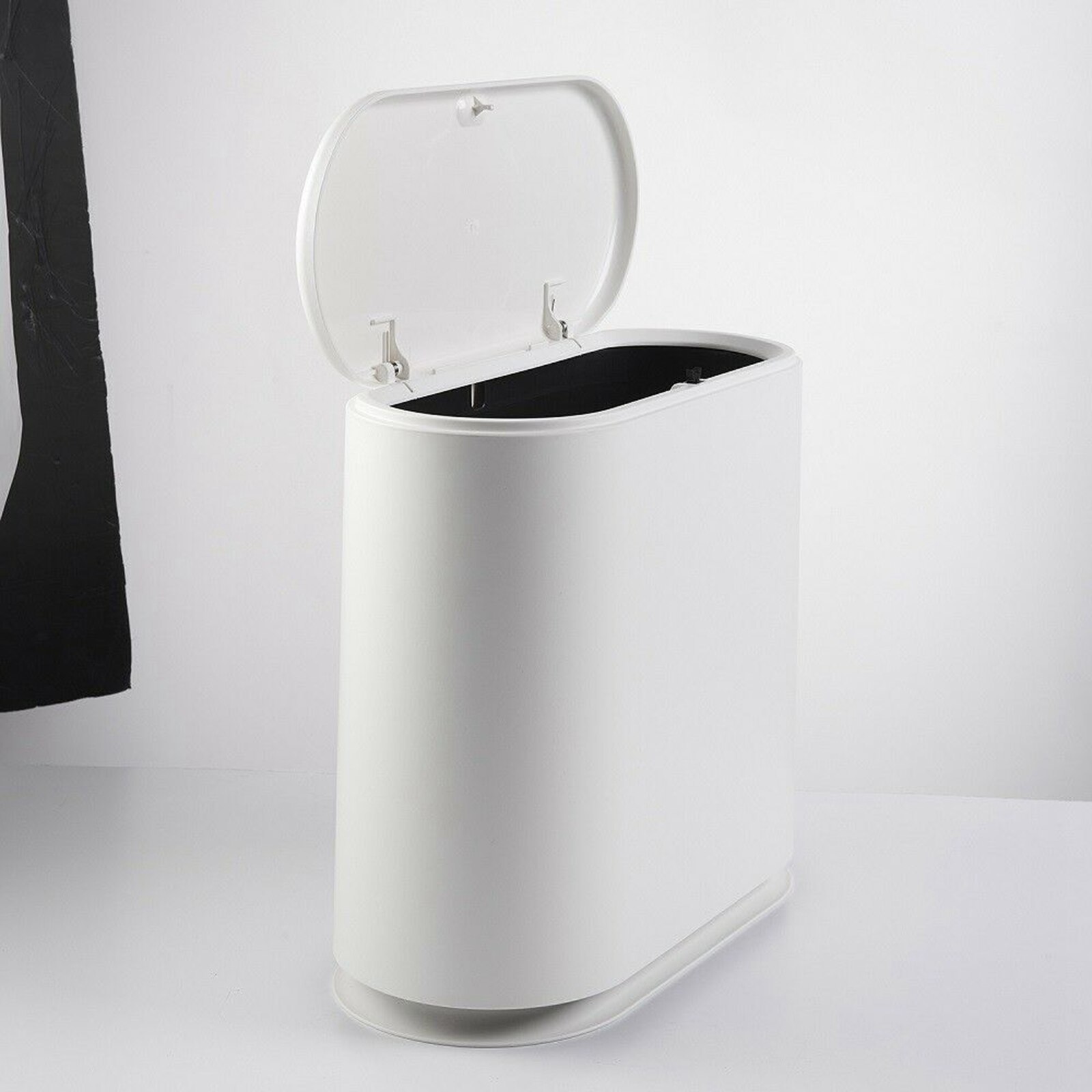 White Dual Recycling Waste Bin Rubbish Plastic Disposal Waste Bin Home