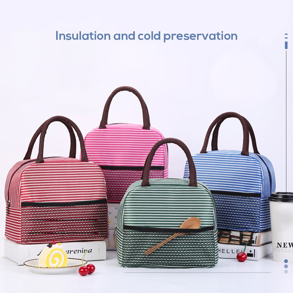 Bolsa de almuerzo de mujeres para niños, bolsa térmica a rayas, nevera, Picnic, fiambrera, almacenamiento de comida escolar, bolso aislado