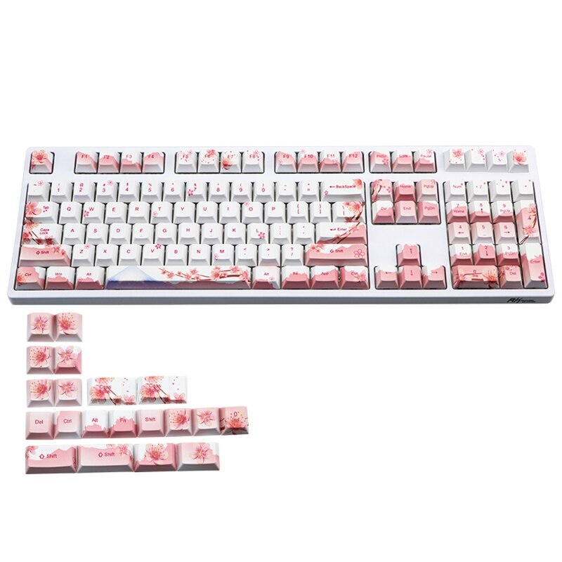 110 128 Keys Cherry Profile PBT Keycaps Full Set Mechanical Keyboard Keycaps PBT Dye-Sublimation Cherry Blossom Keycaps For GH60: 128