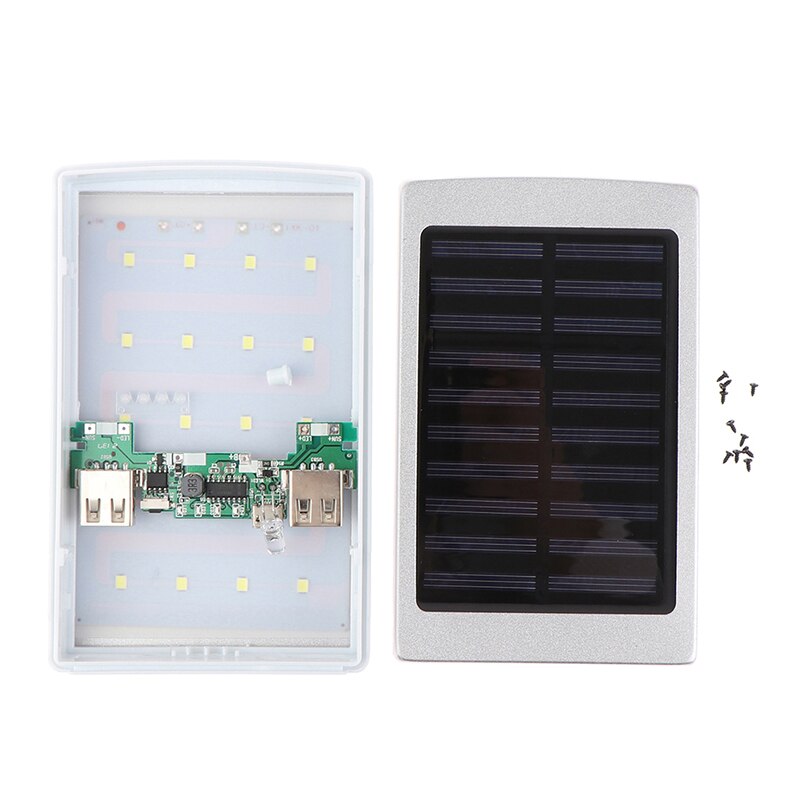 Dual Usb Led Licht 5-Cell 18650 Battery Charger Box Solar Power Bank Diy Case Kit: Silver