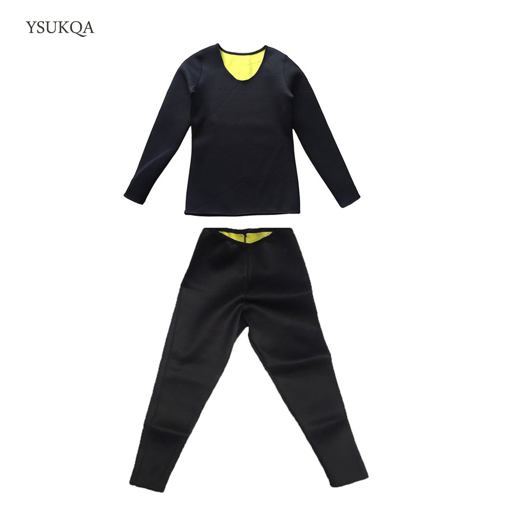 YSUKQA Neoprene Breathable Long Pant Sweat Shirt Slimming Vest Body Shaper Weight Loss Clothes Set