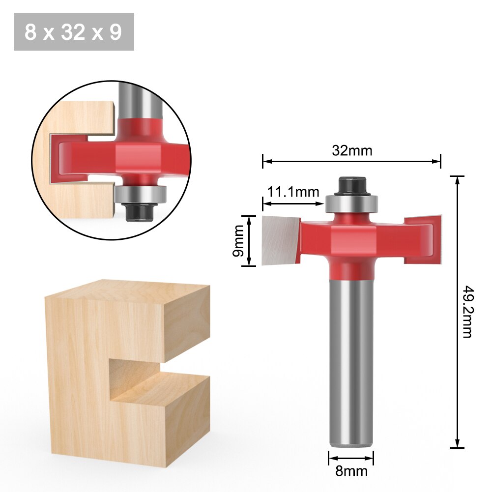 Fresa de madera de rodamientos tipo T de mango de 8mm, broca de conejo de grado Industrial, herramienta de carpintería, brocas de enrutador para madera, 1 ud.: 8X31.7X9.52