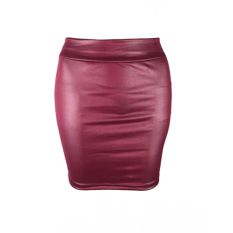 Minifalda de tubo de cuero de imitación ajustada negra, faldas cortas coreanas de Sexy de cintura alta para mujer, , dulce de verano: XXXL / Borgoña