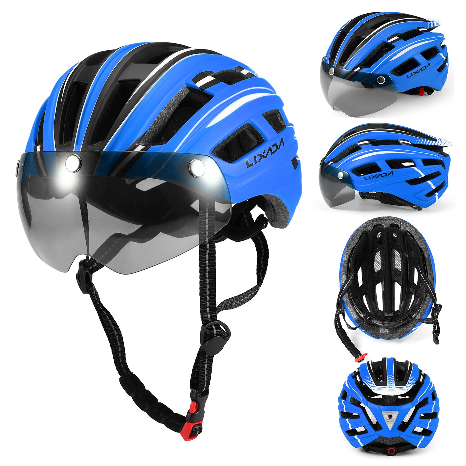Lixada Mountain Bike Helmet Adjustable Bicycle Motorcycle Helmet with Back Light Detachable Magnetic Visor UV Protective Unisex