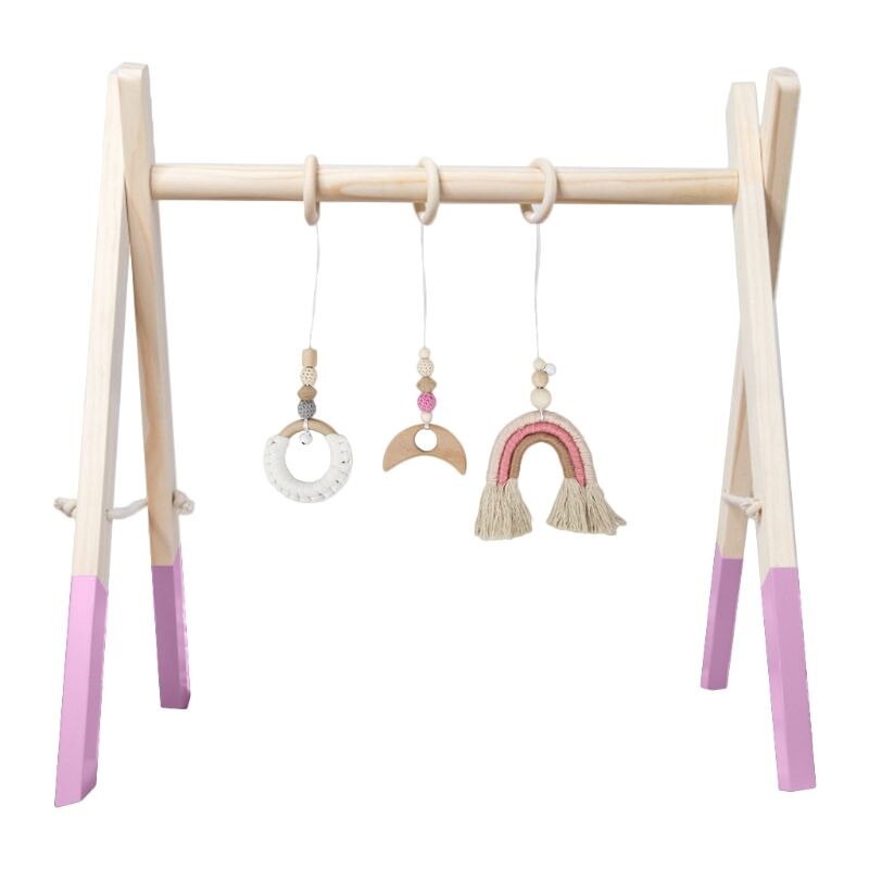 1Set Nordic Cartoon Baby Houten Gym Fitness Frame Rack Opknoping Hanger Speelgoed Kit: Pink