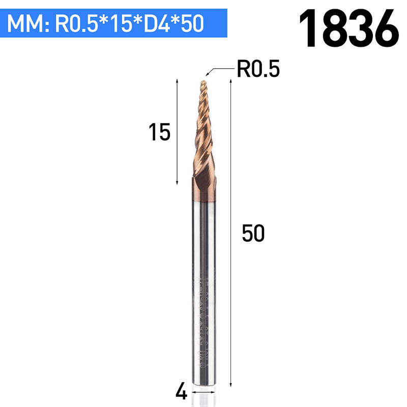 HUHAO 2pcs/lot HRC55 Tapered Ball Nose End Mill Tungsten Solid Carbide Coated CNC Milling Cutter D4-D10mm Engraving Bit